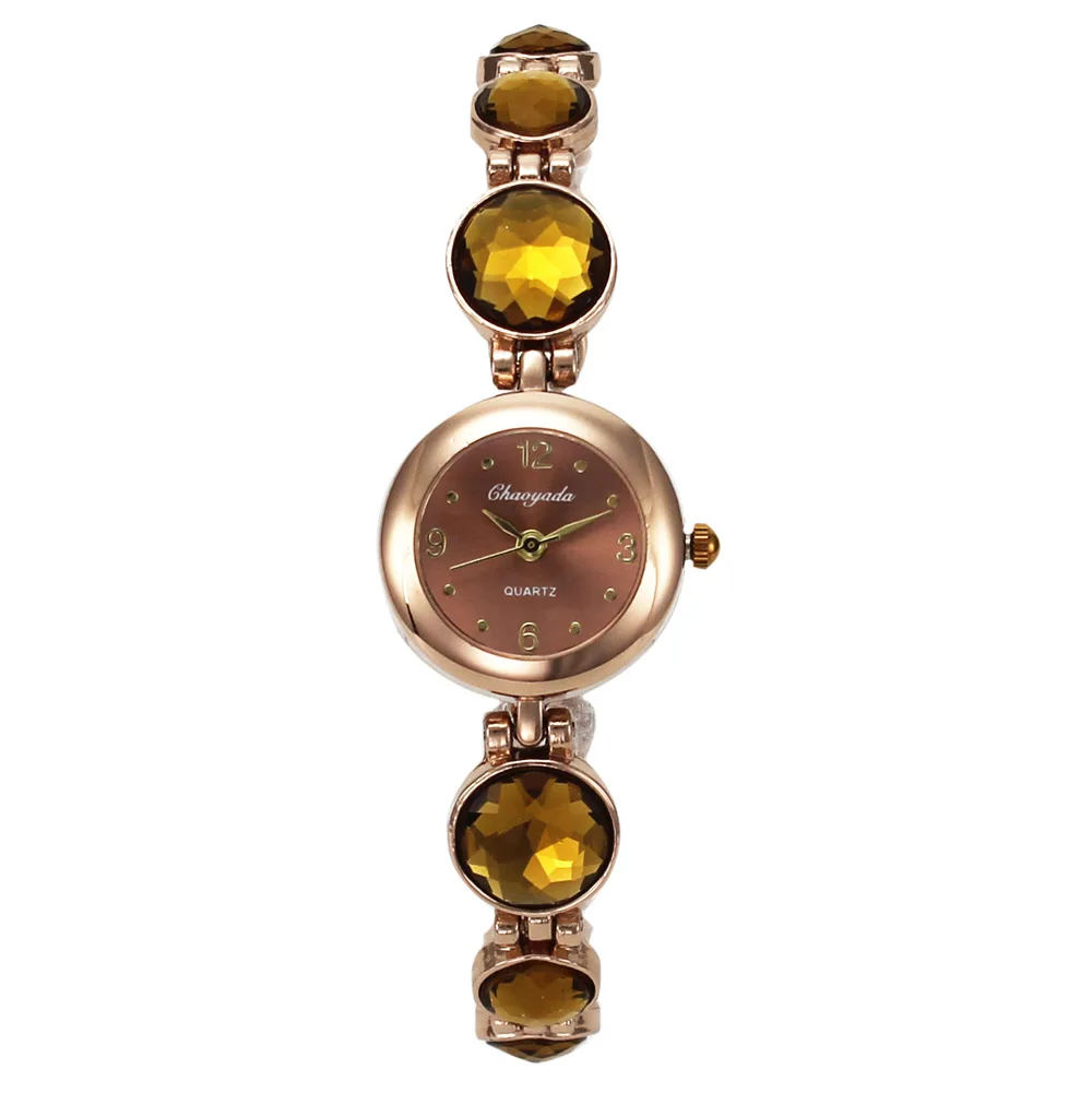 

Large Crystal Brown Chain Bracelet Fashion Women Ladies Rose Gold Necklace Quartz Wrist Watch