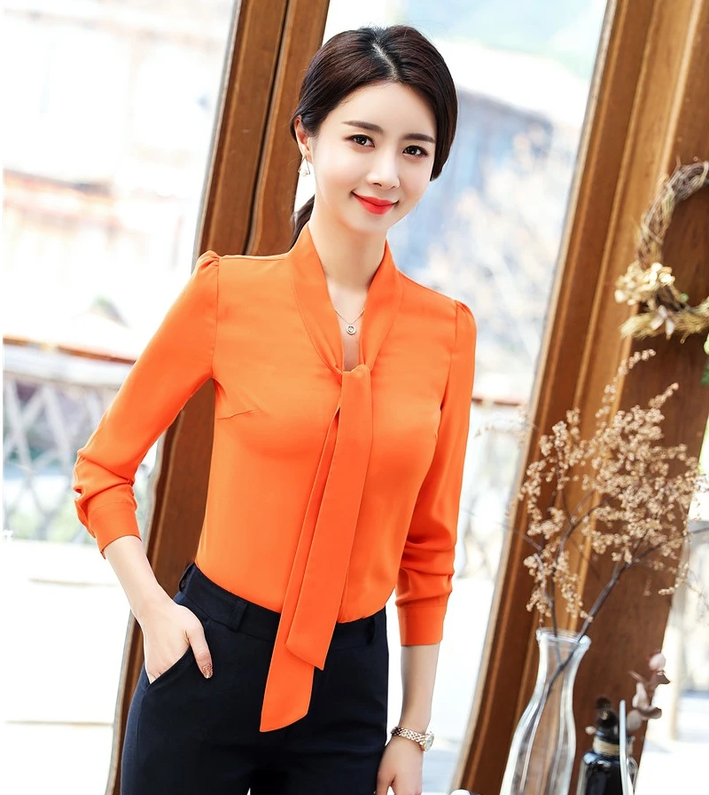 Blusas y camisas de manga larga para ropa de trabajo femenina a moda, color naranja, estilo OL|Blusas y camisas| - AliExpress