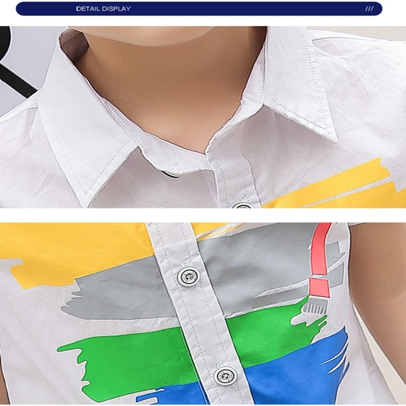 Baby boy Children's Short sleeve shirt cotton tops clothes summer A printed lapel shirt South Korean style leisure kids T-shirt clothing (17)