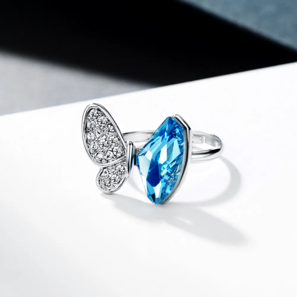Neoglory австрийский кристалл и стразы, регулируемое кольцо на палец, изысканный блестящий дизайн бабочки для классического подарка Леди