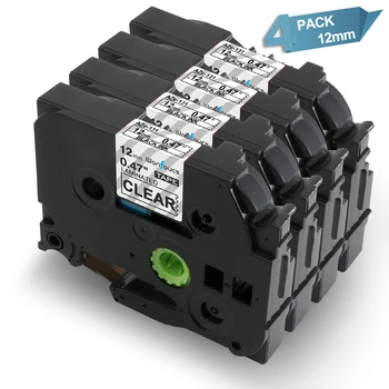 

Compatible TZe-131 Brother P-Touch tze Tapes 4 Pack 12mm Black on Clear tze131 For Label Printer PT-200 Labeller Cartridges