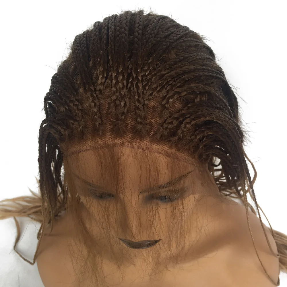 Brown Ombre Honey Blonde Glueless Synthetic Lace Front Braid Wig with Baby Hair Heat resistant Braided Box Braids Wig-d1