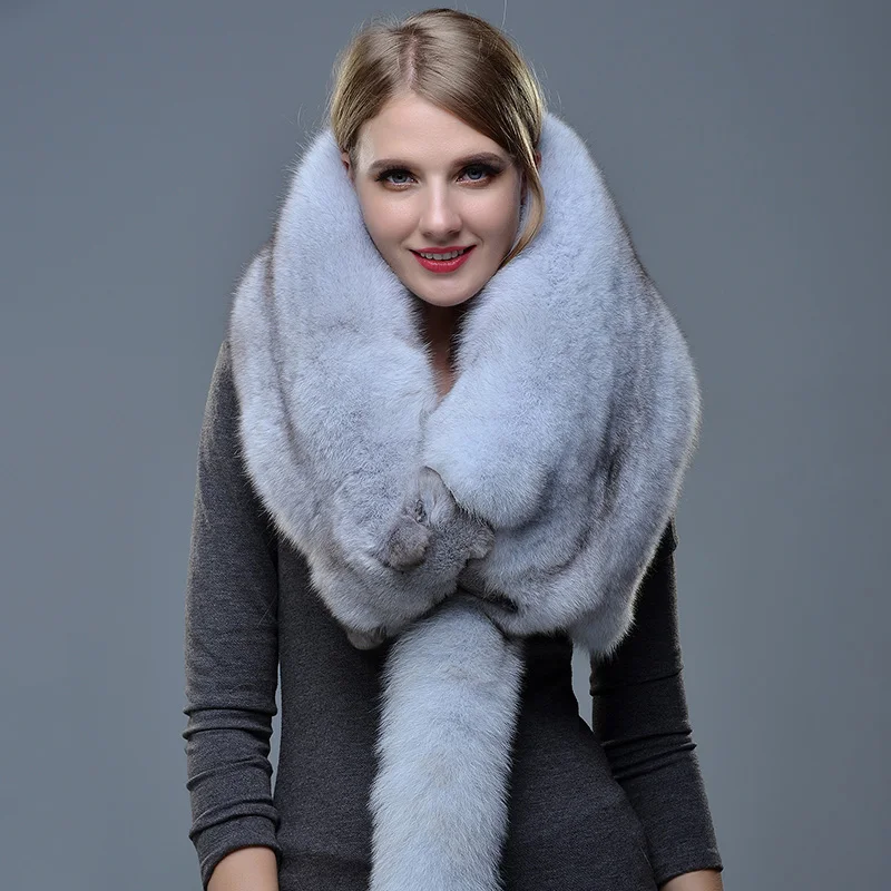 2018 Brand women winter warm real fox fur scarf female luxury genuine