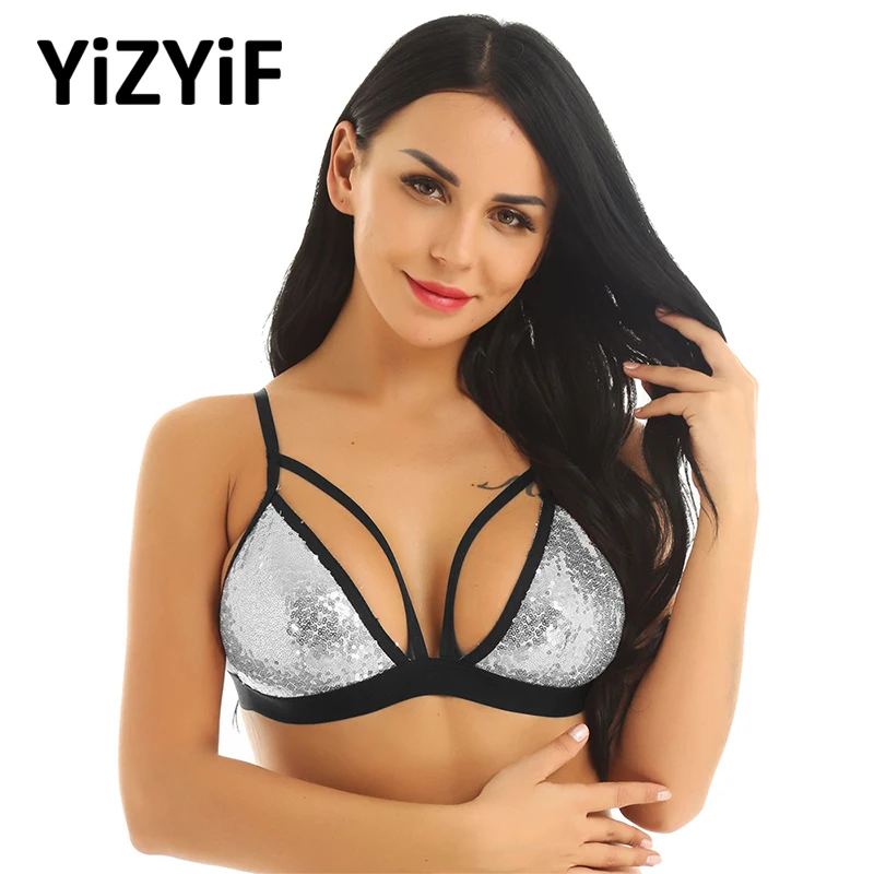 

Bikini top For Women Dazzling Glittery Sequins Wire-free No Paded Triangle Bralette Tops for Raves Dances Clubwear top swimsuit