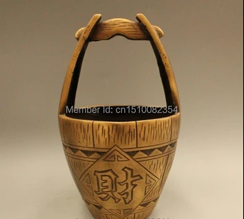 

9"Lucky China Chinese Pure Bronze Wealth Money Rich Treasure Bowl bucket Statue