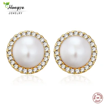 

Hongye New Fashion Punk Stud Earrings Real 925 Sterling Silver Cultured Freshwater Pearl for Women Jewelry Gift Free Shipping
