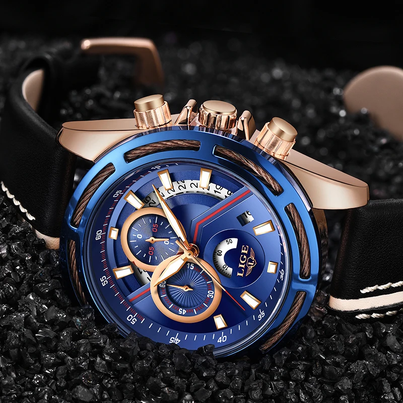 Часы Relojes Hombre 2018 LIGE мужские Топ бренд Роскошные Кварцевые Золотые часы