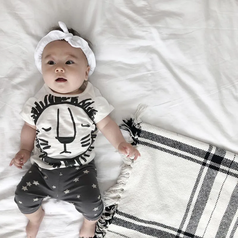 

MILANCEL 2019 Summer Baby Clothes Cotton Baby Clothing Set Lion Print Tops Pants 2 PCs Boys Clothes Cute Girls Set