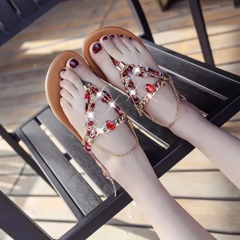 

Summer Sandals Women T-strap Flip Flops Sandals Designer Elastic Band Casual Ladies Gladiator Sandal Slip On Shoes Zapatos Mujer
