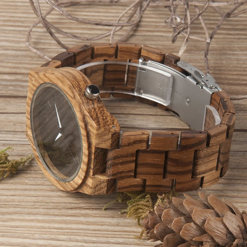 BOBO BIRD M30 Classical Zebre Wooden Watch Black Dial Wooden Fashion Clock Quartz Watches Men with Gift Box