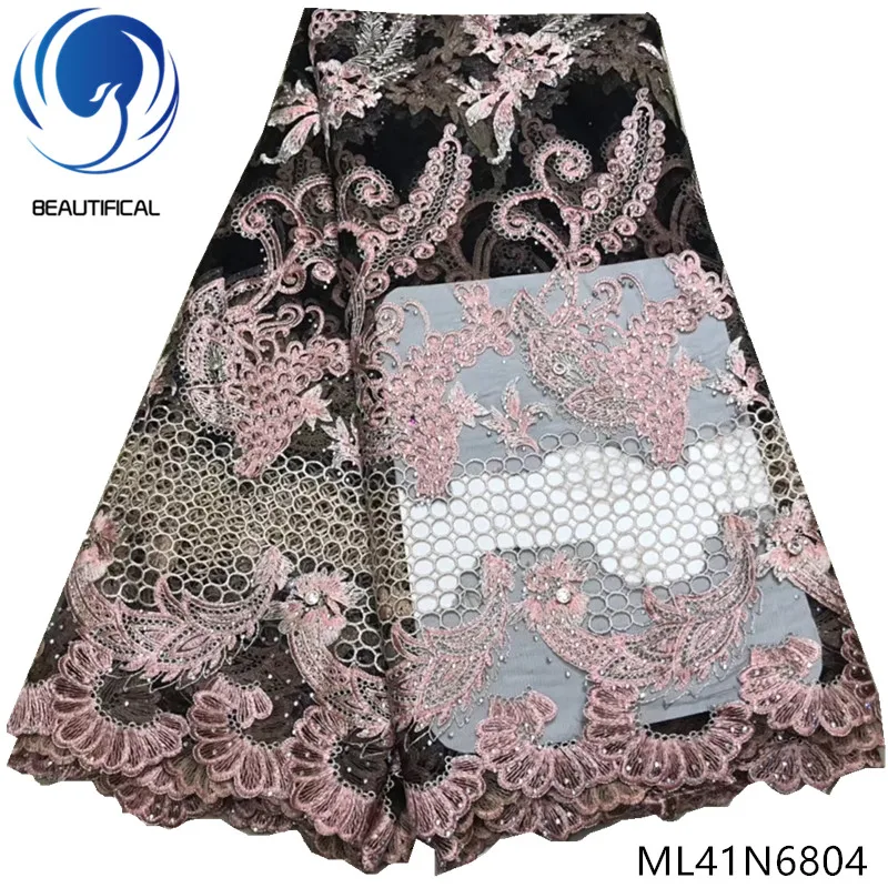

Beautifical nigerian fabrics net lace embroidery fabric Fashion exquisite nigerian tulle mesh lace stones 5yards ML41N68