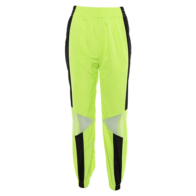 Женские свободные мешковатые брюки, мода, женские неоновые зеленые бегуны, сетчатые Лоскутные Спортивные штаны, штаны для хип-хопа, танцевальные штаны размера плюс - Цвет: green