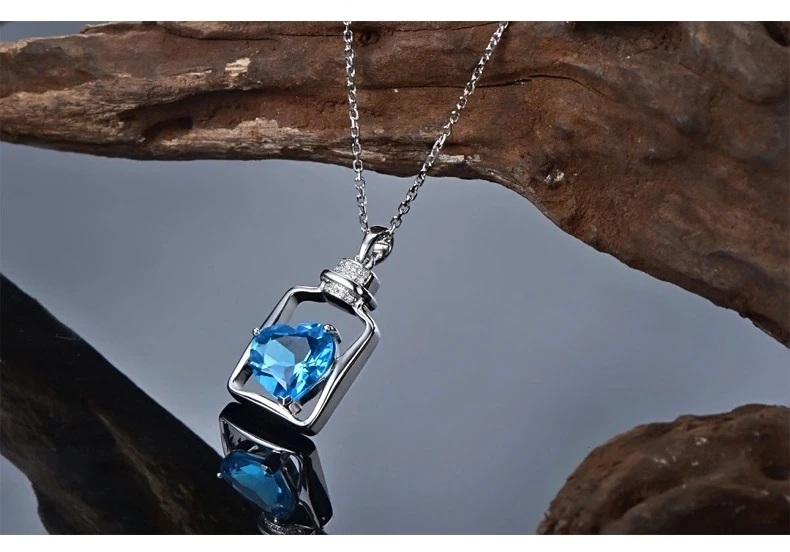CaiMao 18KT/750 White Gold 3.83 ct Natural IF Blue Topaz & 0.05 ct Full Cut Diamond Engagement Gemstone Pendant Jewelry