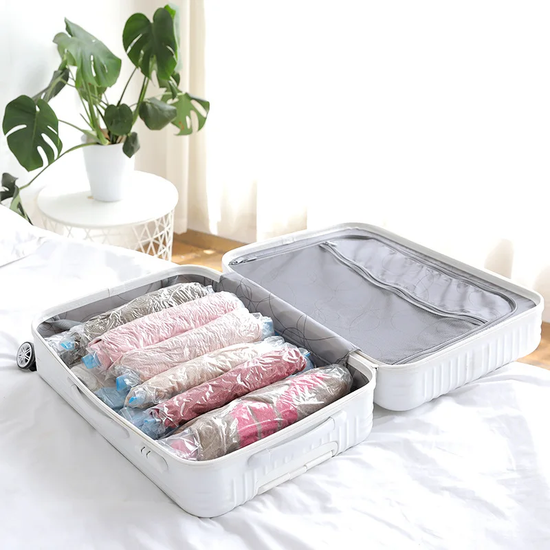 Reusable Travel Clothes Air Vacuum Bags Roll Up Compression Storage Bags  For Suitcases Tops Pants 4