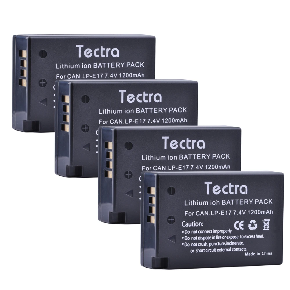 Tectra 4pcs Lpe17 Lp E17 7.4v /1200mah Liion Camera Battery For Canon Eos 200d Rebel T6i 750d