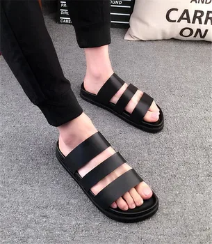 

European station summer leather paltform slippers men's thick bottom fplip-flos England increased beach sandals slippers Rome