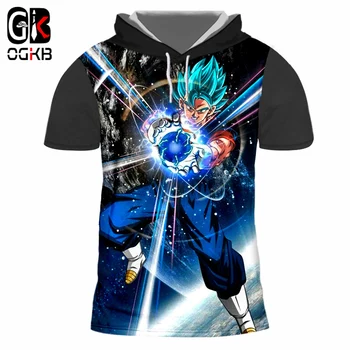 

OGKB New Summer Mens Hooded Tshirt Funny Printed Goku Kamehameha 3d Tshirt With Hat Man Hiphop Short Sleeve Hoodies Hoody