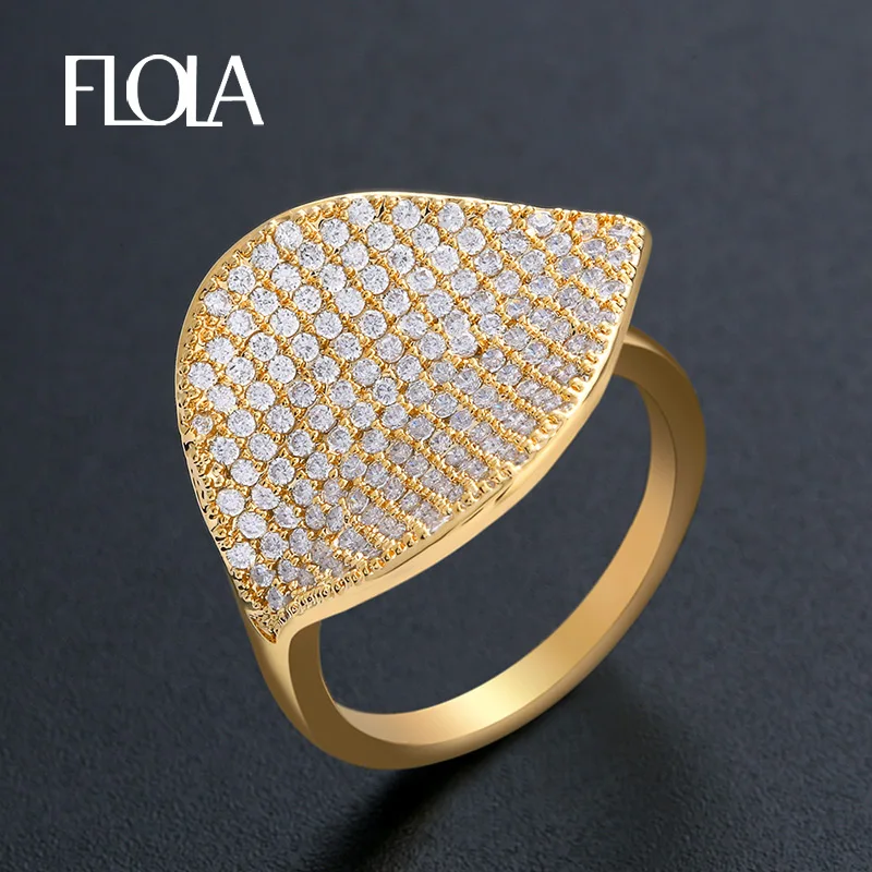 

FLOLA Gold aaa Zirconia Opening Ring Famous Brand Leaf Ring with Stones Adjustable Finger Ring for Women Carter Anel righ24