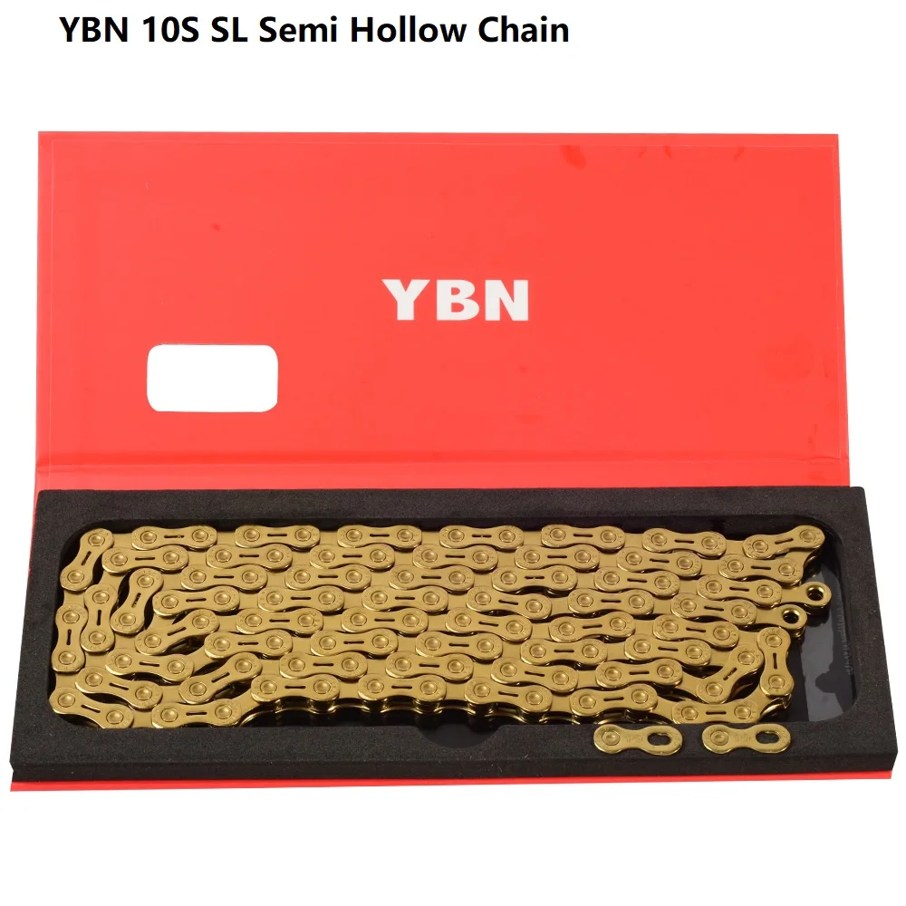 

YBN Bike Chain 10 Speed 116L Bicycle Chain SL Gold Semi Hollow MTB Road Bike Chain for Shimano SRAM Campanolo System