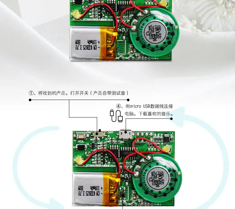 USB скачать Запись DIY музыка MP3 чип модуль фестиваль подарочной коробке поздравительную открытку движения