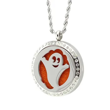 

5PCS New Ghost Villain Halloween Pattern Design Silver Crystal Hollow Stainless Steel Essential Oil Diffuser Locket