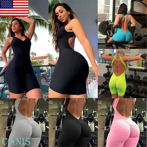 

US Women Backless Sports Gym Yoga Running Fitness Leggings Pants Jumpsuit Suit