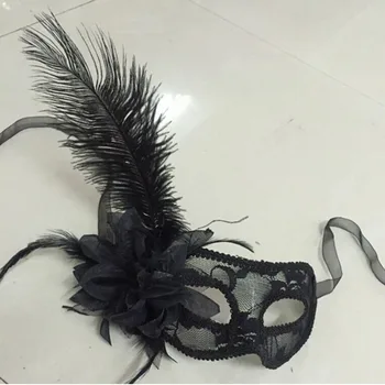 

Sexy Lady Woman Princess Venetian Ostrich Feather Lace Mask Ball Masquerade Party Carnival Halloween Mysterious Masks