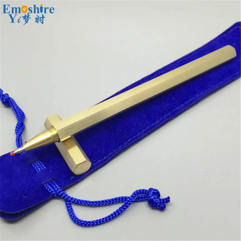 Emoshire Hand polished copper pen Six edges brass pen Anti roller roll Retro brass Neutral signature pen Metal pen (1)