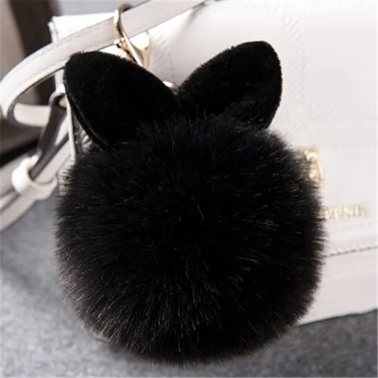 2017 Fur Pom Pom Keychain Fake Rabbit fur ball key chain porte clef pompom de fourrure pompon Bag Charms bunny keychain Keyring 51