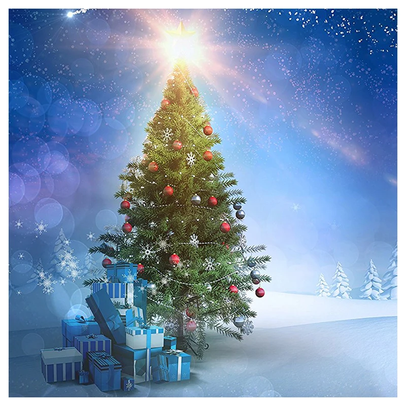 7x5ft Langit Biru Xmas Fotografi Latar Belakang Salju Pohon Natal Bintang Glitter Kepingan Salju Hutan Musim Dingin Latar Belakang Back Drop Winter Background Photography Backdropsbackdrop Snow Aliexpress