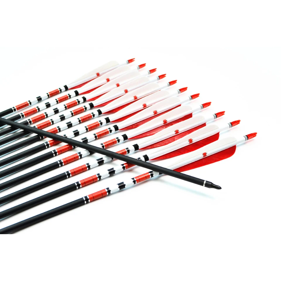 Preise 12 teile paket Wirbelsäule 500 Carbon Pfeile Ziel Punkt Pfeile mit Veränderbar Spitze Punkt Türkei Feder OD7.6mm Bogenschießen Pfeile