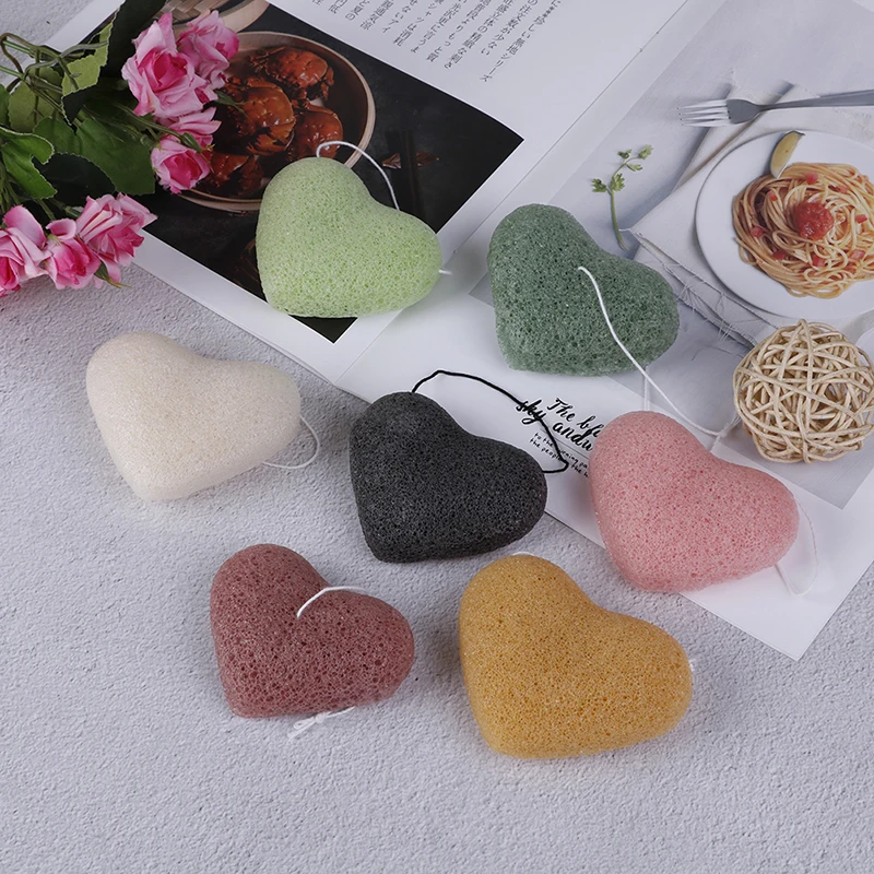 1 шт. натуральный коньяк Конняку слоеный в форме сердца Отшелушивающий очищающий коньяк губка для лица Губка для мытья и уборки Esponja макияж коньяк