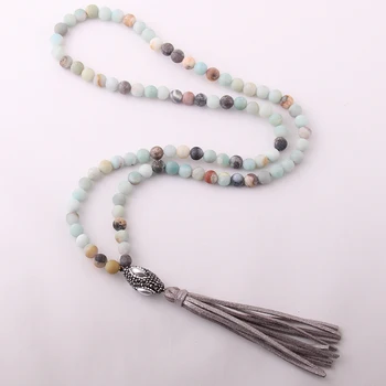 

Free Shipping Fashion Amazonite Stones Bohemian Tribal Jewelry Oval Pearl Crystal Ball Stone Necklace