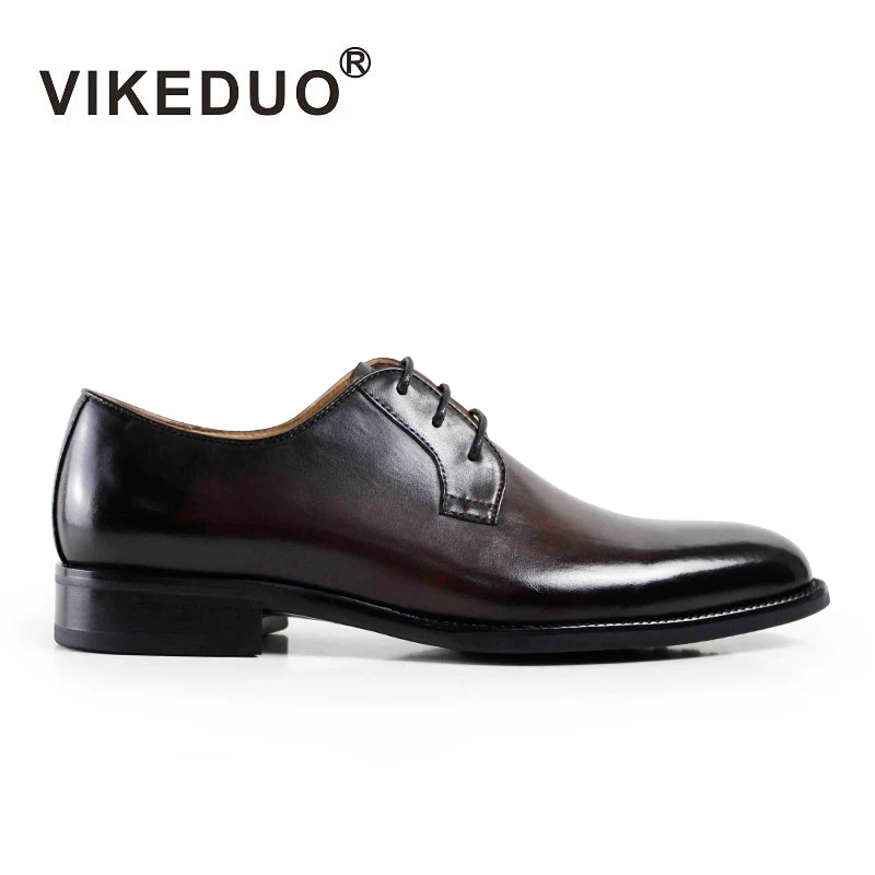 

Vikeduo 2019 New Men Derby Shoes Brown Lace-up Dress Shoe For Male Genuine Leather Wedding Office Party Handmade Zapato Vintage