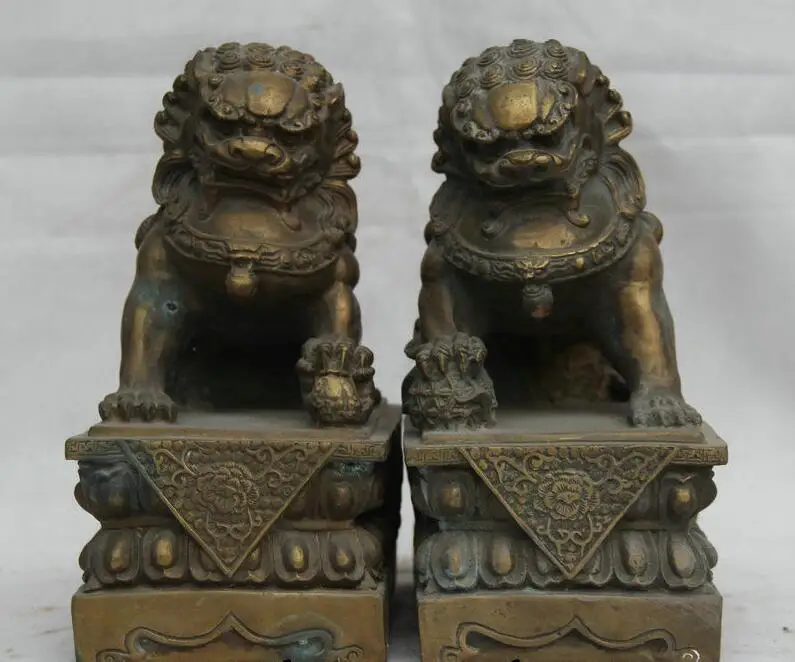

Details about 10" Chinese Feng Shui Bronze Foo Fu Dog Guardion Door Lion Ball Kid Statue Pair