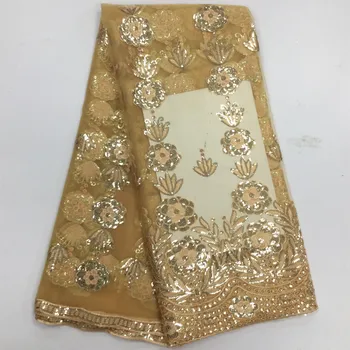 

Free Shipping African French Lace With Sequins Fabric 2017 French Tulle Lace New African Lace Fabric Embroidery Mesh Lace 5yards