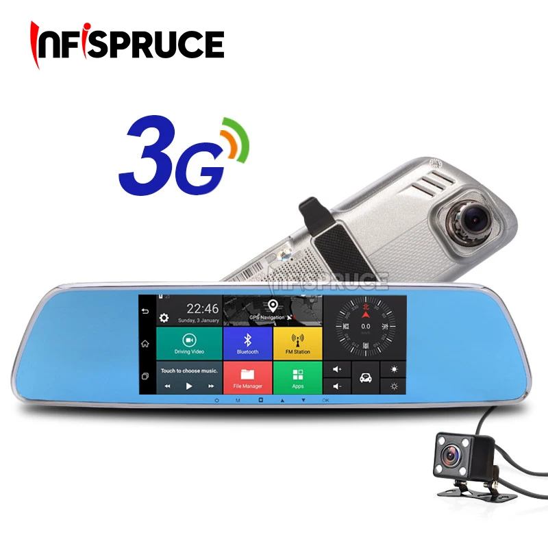 Infispruce Автомобильный видеорегистратор зеркало 7 &quot3G Автомобильная камера GPS Bluetooth