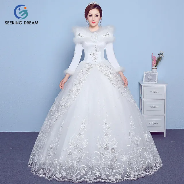 2017 New Winter Off White Y Fur Collar Ball Gown Dress 2017 New Winter Off White Y Fur Collar Ball Gown Dress Wedding Zipper