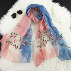 Лето 2019 г. для женщин солнцезащитный крем шаль шали вышивка цветочный Mujer Bufanda Шелковый мягкий обёрточная бумага пашмины плюс размеры 90x190
