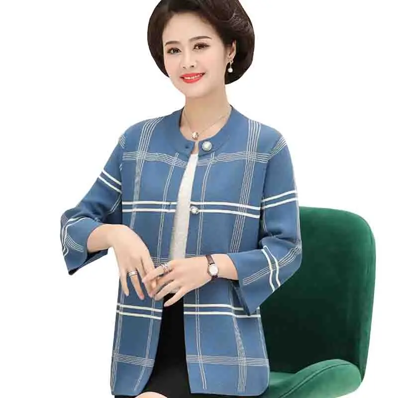 #Special Offers 2019 Women Cardigans Sweater Middle-aged O neck lattice knitting Coat Single Breasted Casual Knit Cardigan Autumn Jacket Tops