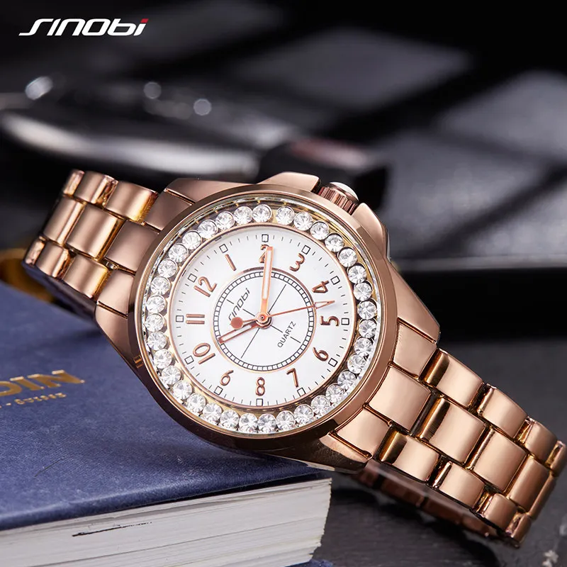 

SINOBI Fashion Women QuartzWatch Luxury Crystal Dial Round Ladies Dress Hours Mixmatch Business Wrist Watches Relogio Femininos