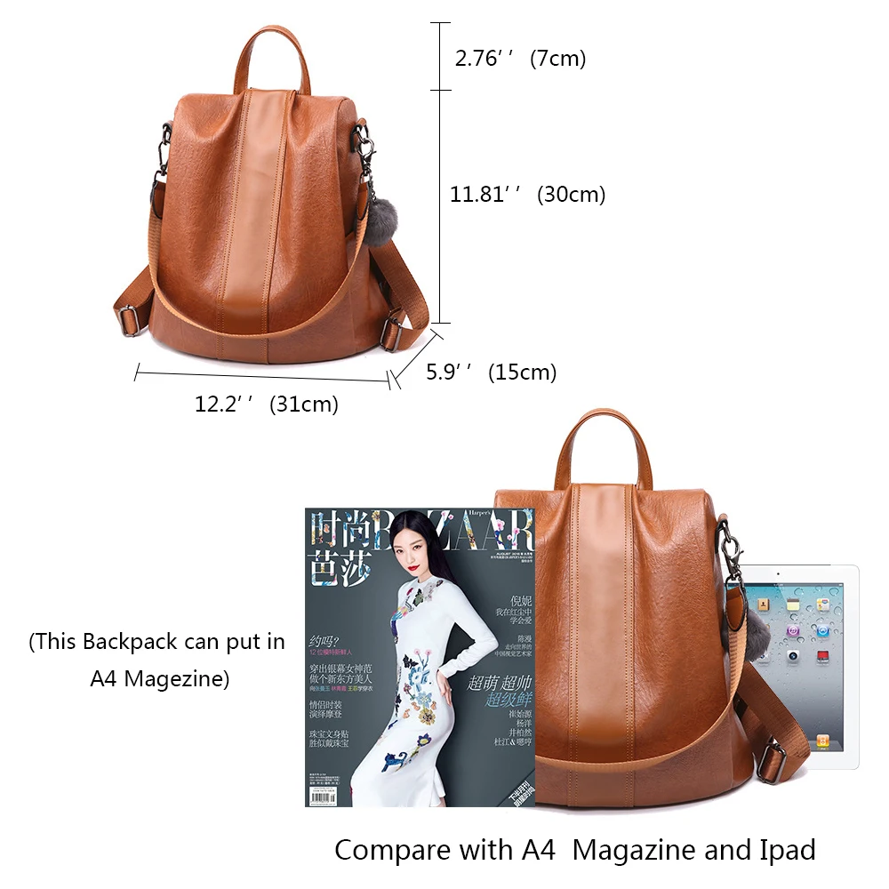  HERALD FASHION Quality Leather Anti-thief Women Backpack Large Capacity Hair Ball School Bag for Te - 32895768593