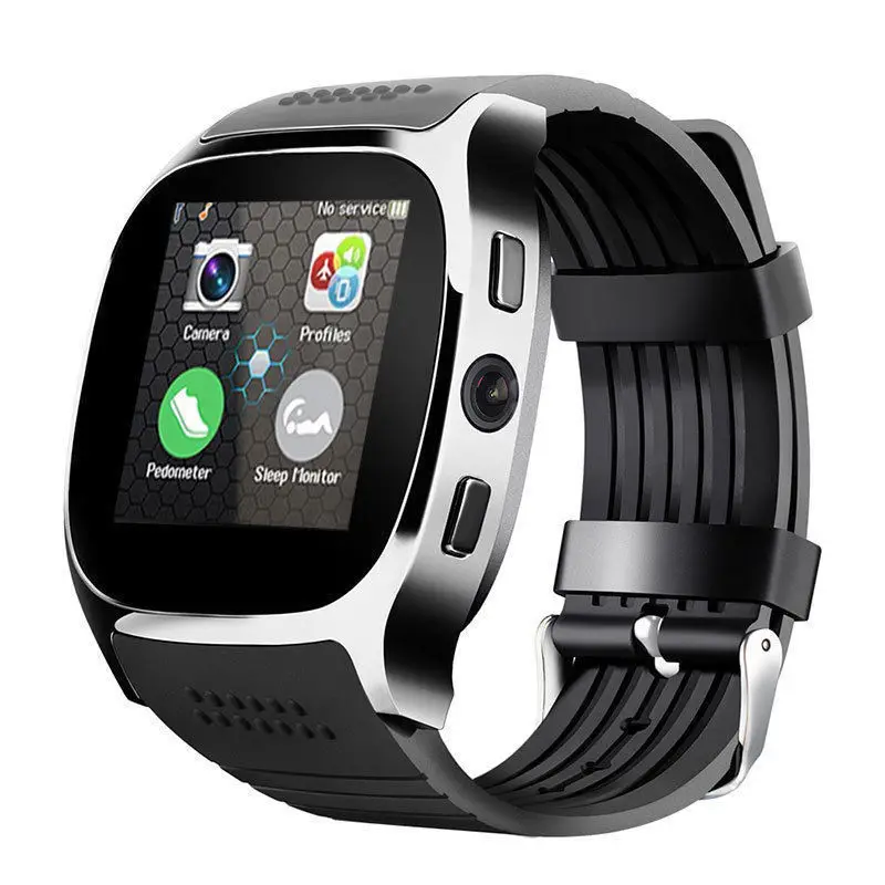 Умные часы с камерой сенсорный экран T8 Bluetooth Смарт часы Поддержка SIM и TF карта камера для Android iPhone - Цвет: Черный