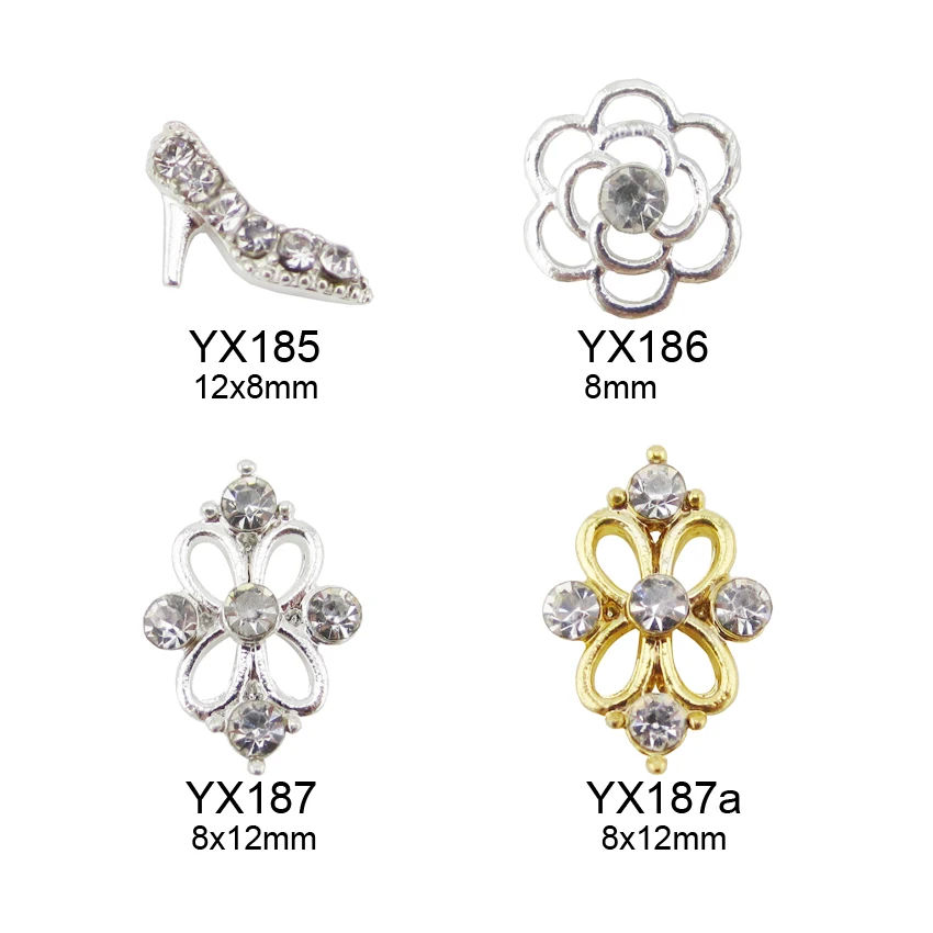

10pcs silver alloy flower rhinestones gold decoracion unas jewelry for 3d decorations for nails YX185