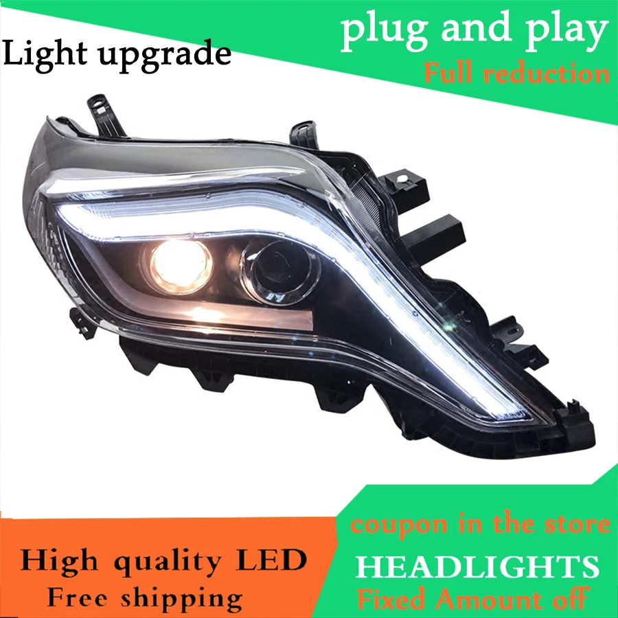 

Car Styling For Toyota Prado Headlights 14-17 New Prado LED Headlight DRL Lens Double Beam H7 HID Xenon bi xenon lens headlight.