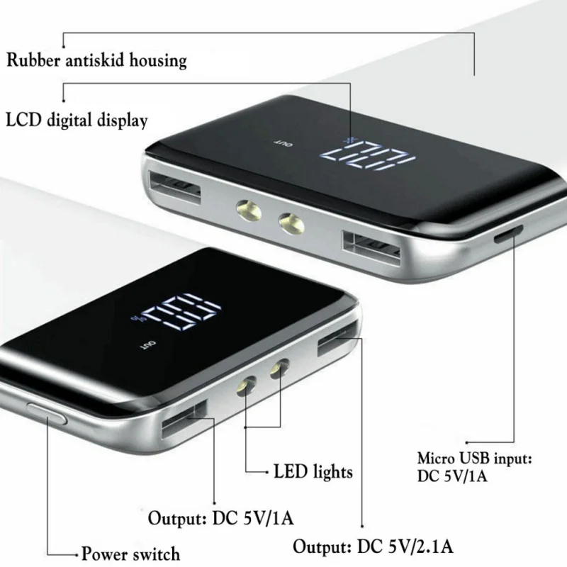 Qi беспроводной 20000mAh внешний аккумулятор 2USB светодиодный CLD Портативный быстрое зарядное устройство Внешний аккумулятор для iPhone Android