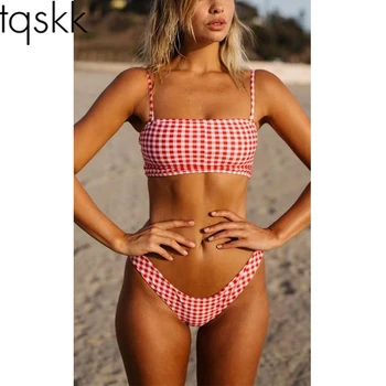 

TQSKK New Sexy 2019 Plaid Bikinis Women Swimsuit Female Swimwear Brazilian Summer Bikini Set Bathing Suit Swimming Wear Biquini