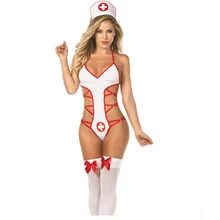 Сексуальное, эротическое белье Горячее предложение Babydoll игра в медсестру, боди с открытой спиной, с лентой для волос; Форма косплейная пижама костюм для Хеллоуина