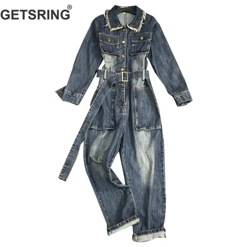 

GETSRING Women Jumpsuit Distressed Belt Denim Summer Jumpsuit Hole Casual Long Bodycon Jumpsuits Women 2019 New Fashion Leisure