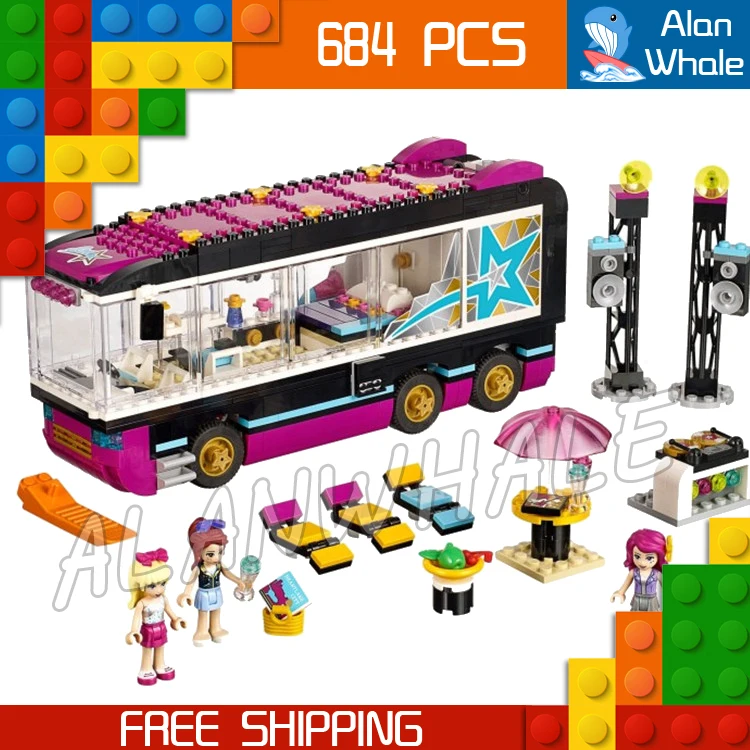 ФОТО 684 pcs Bela 10407 Friends series Pop Star Tour Bus Building microphone umbrella flowers  pylons Compatible with Lego